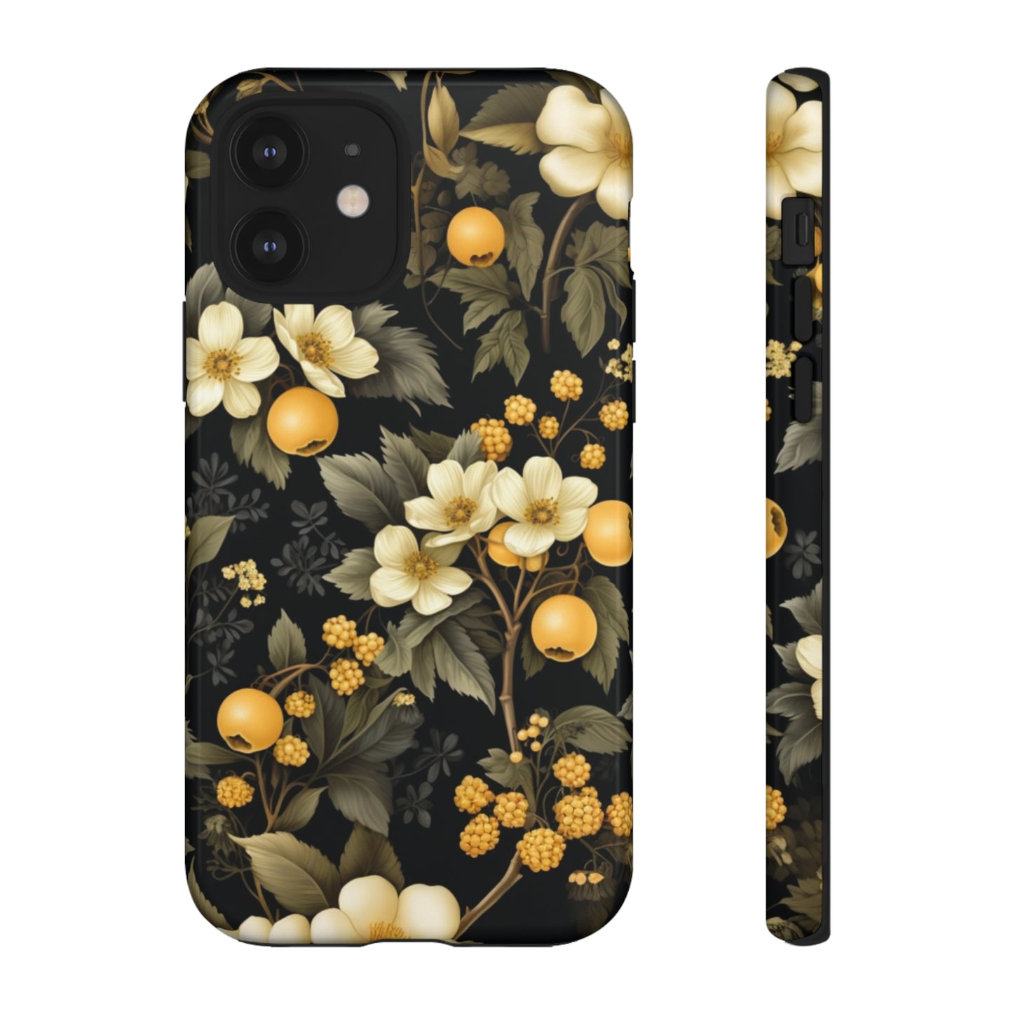 White Black and Yellow Floral phone case