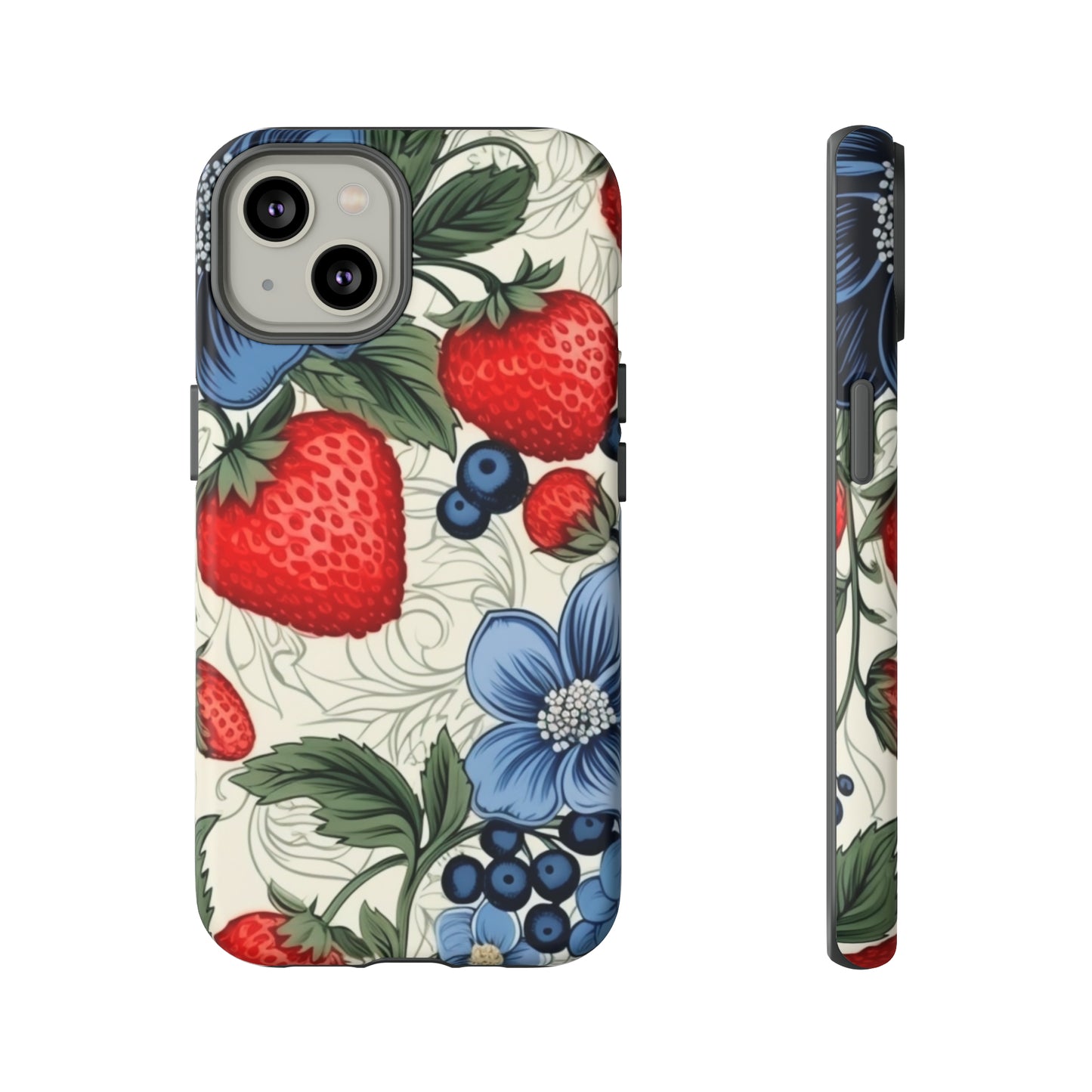 Strawberries and Blueberries on White phone case