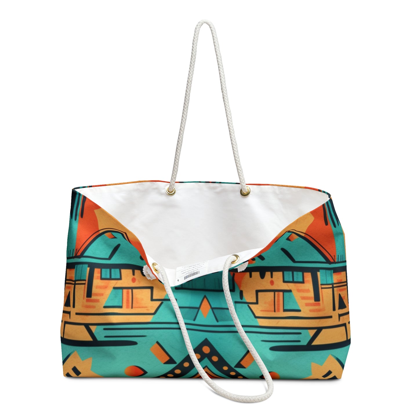 Turquoise and Orange Geometric Weekender Bag