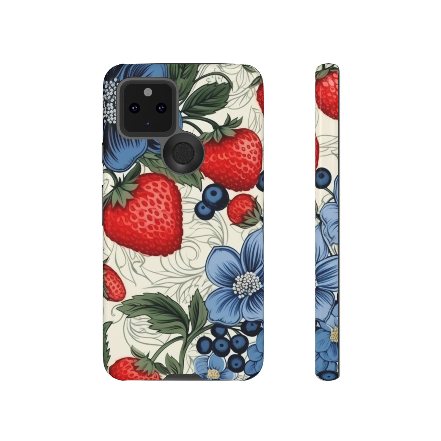 Strawberries and Blueberries on White phone case