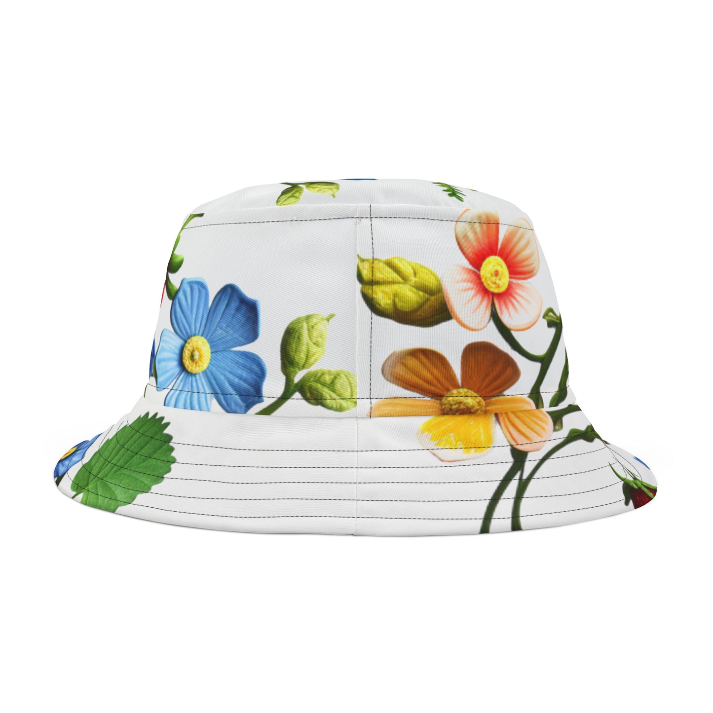 White Floral Geometric Bucket Hat