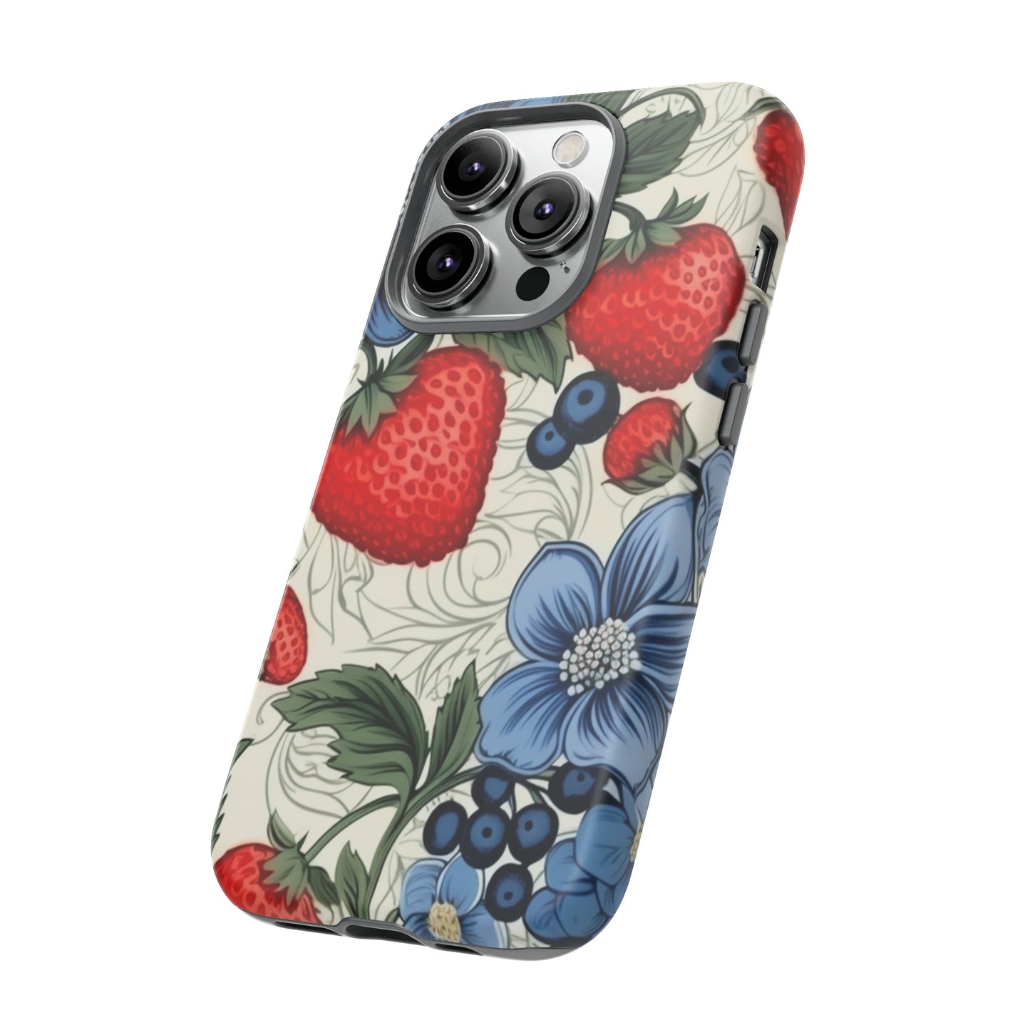 Strawberries and Blueberries on White phone case