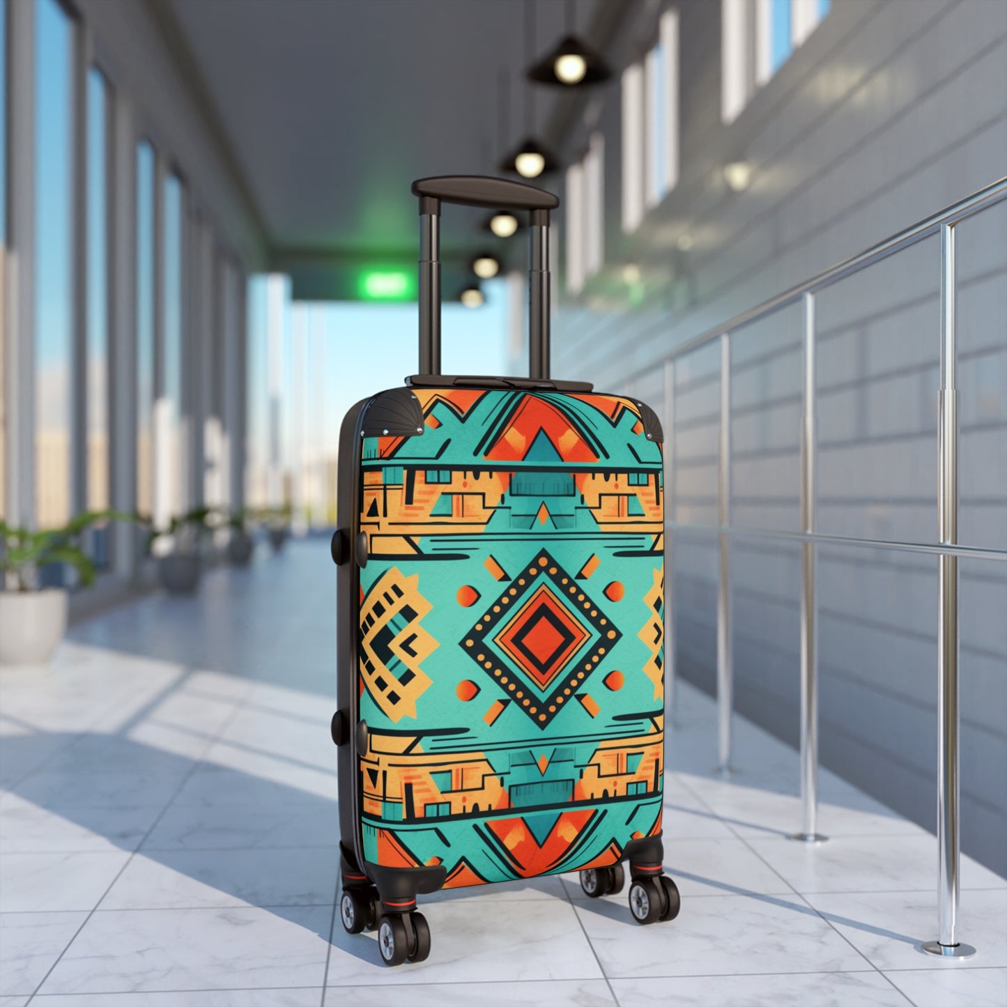 Turquoise and Orange Geometric Suitcase