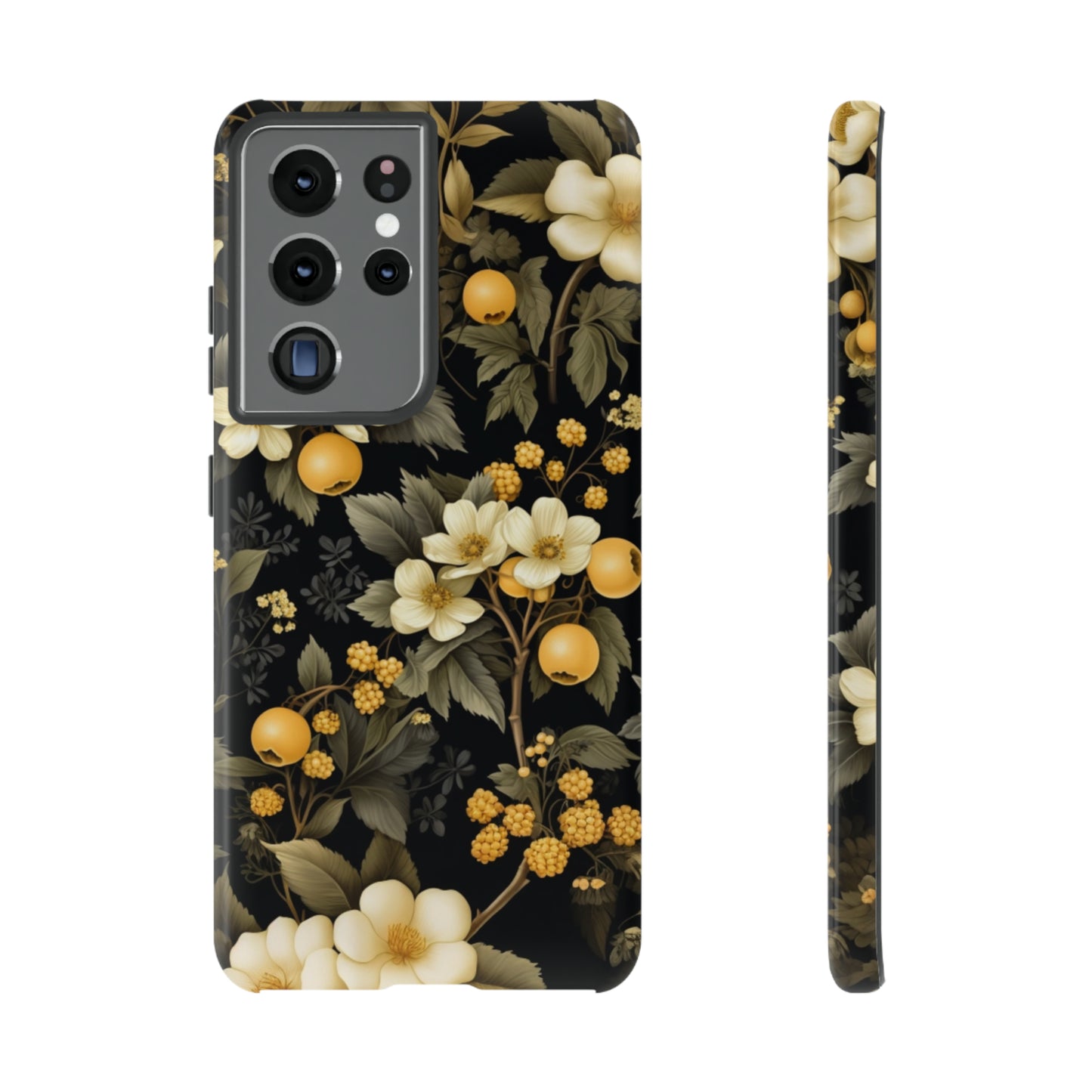 White Black and Yellow Floral phone case