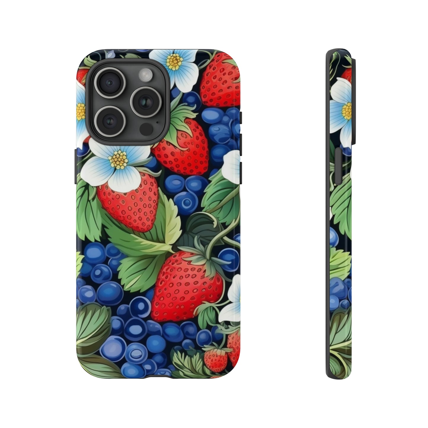 Strawberries and Blueberries on Black phone case