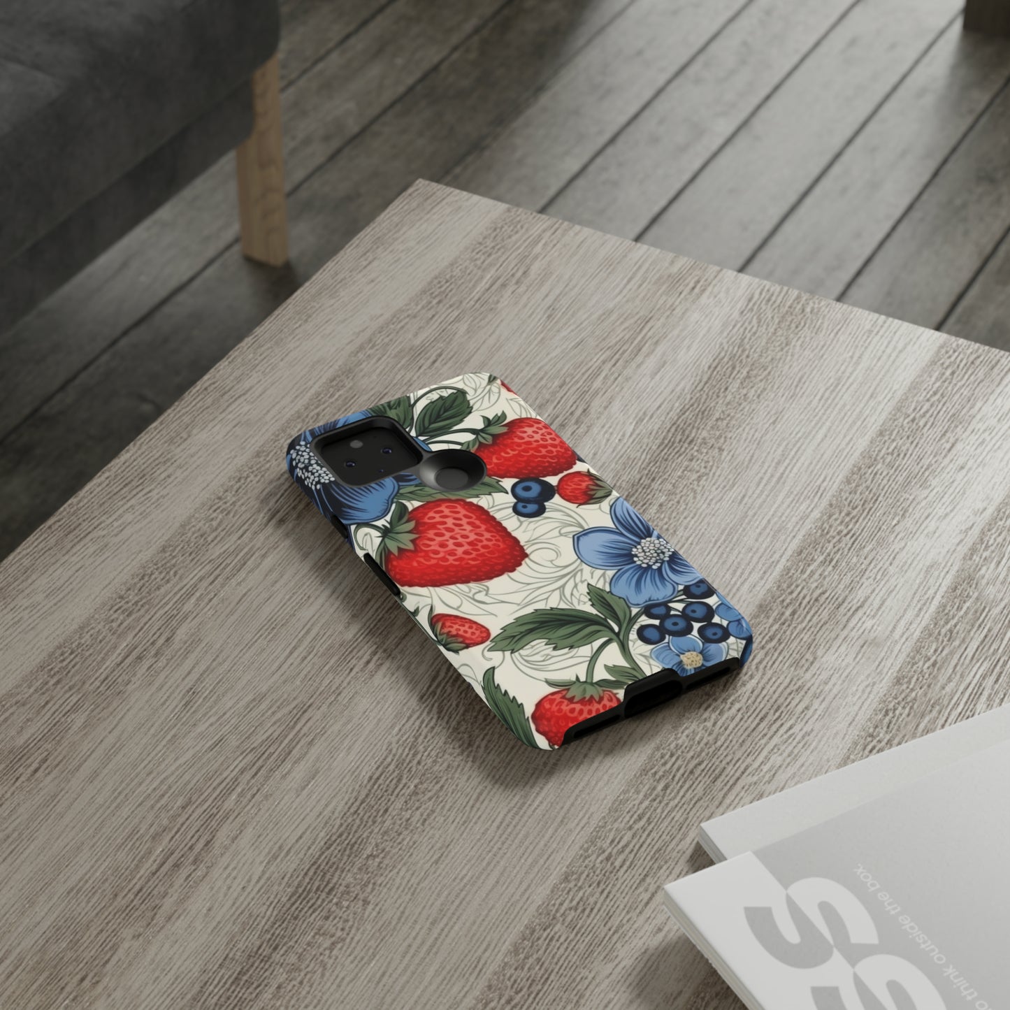 Strawberries and Blueberries on White phone case