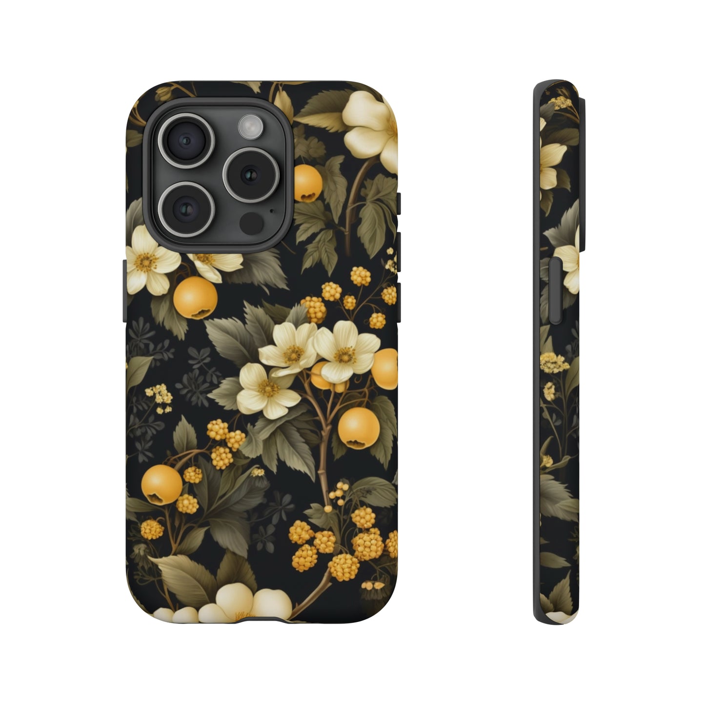 White Black and Yellow Floral phone case