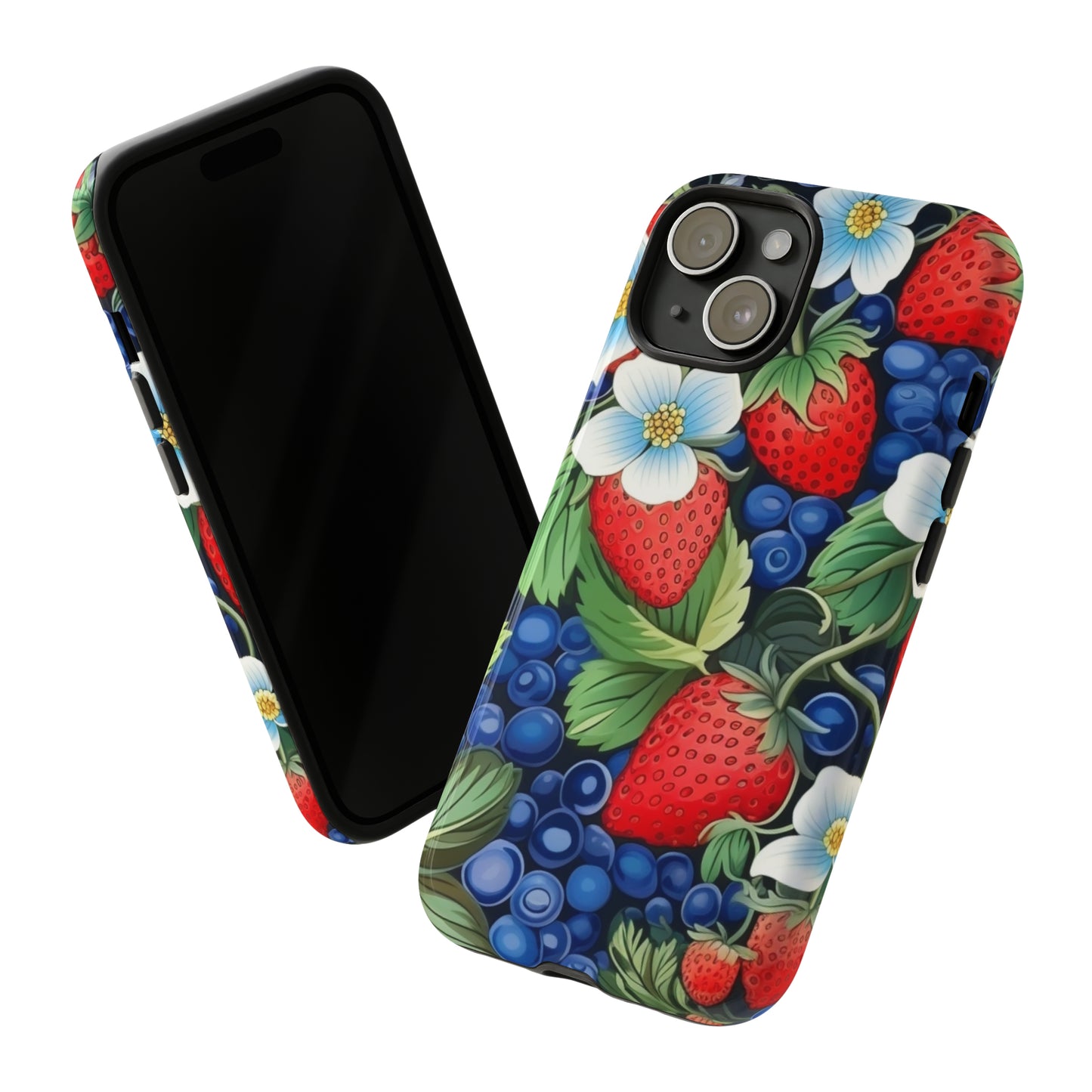 Strawberries and Blueberries on Black phone case