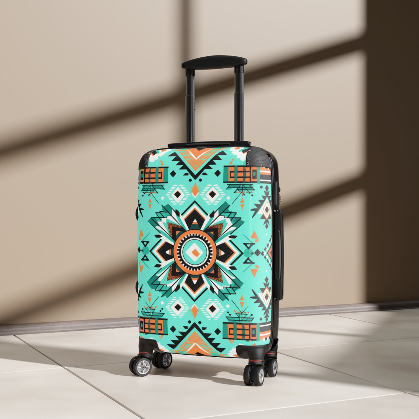 Turquoise Geometric Flower Suitcase