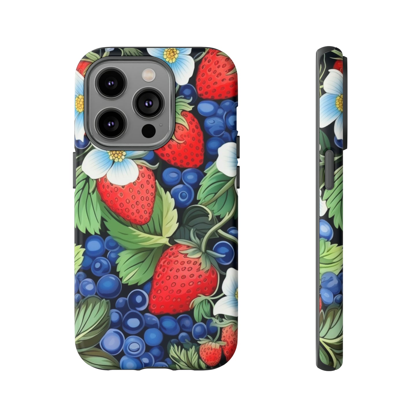 Strawberries and Blueberries on Black phone case