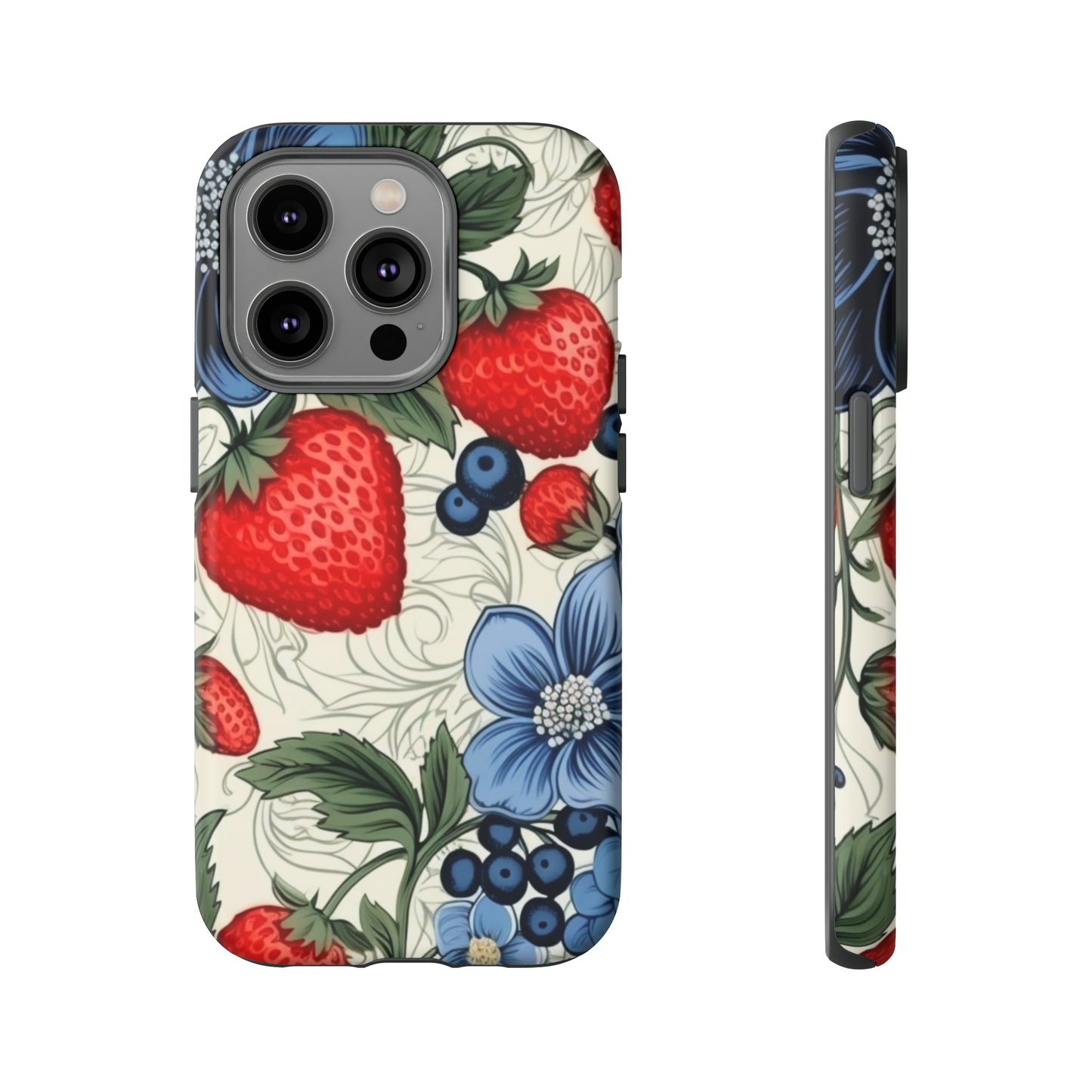 Strawberries and Blueberries on White phone case