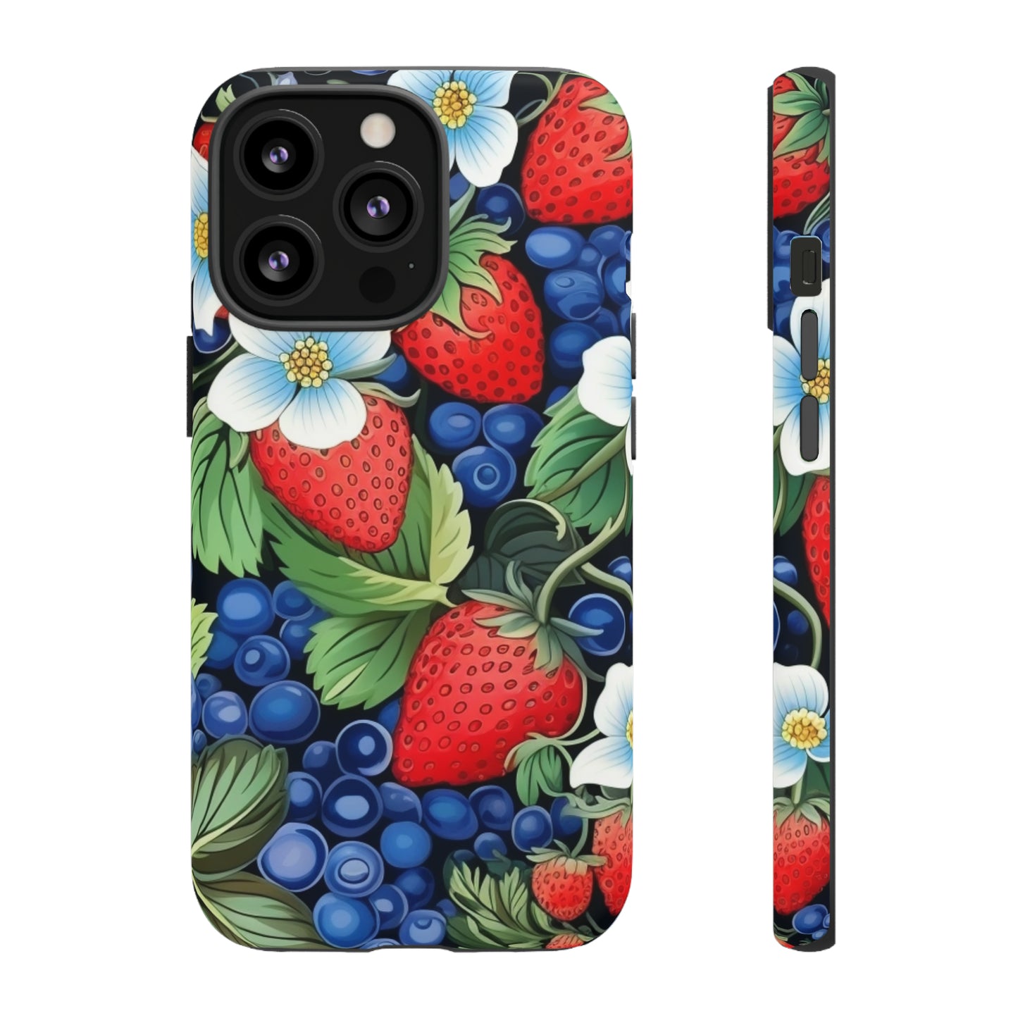 Strawberries and Blueberries on Black phone case