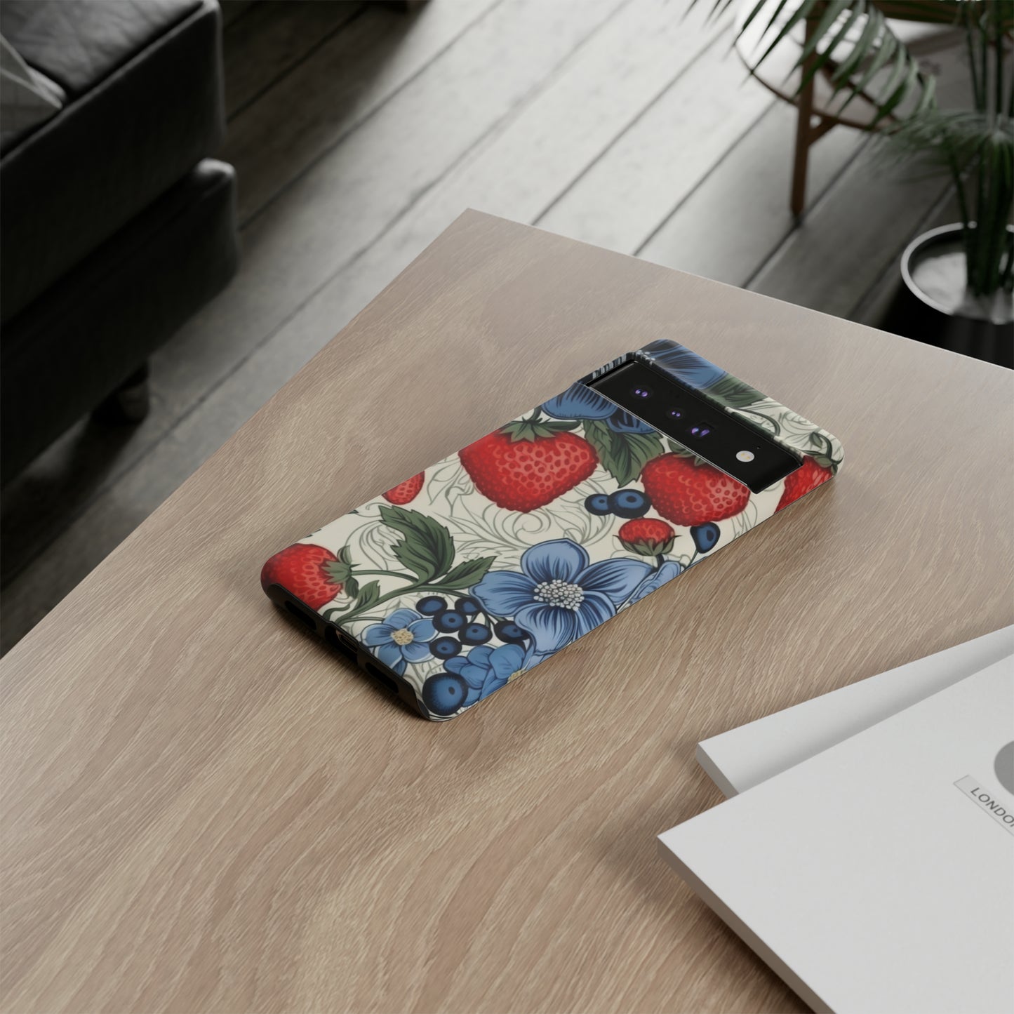 Strawberries and Blueberries on White phone case