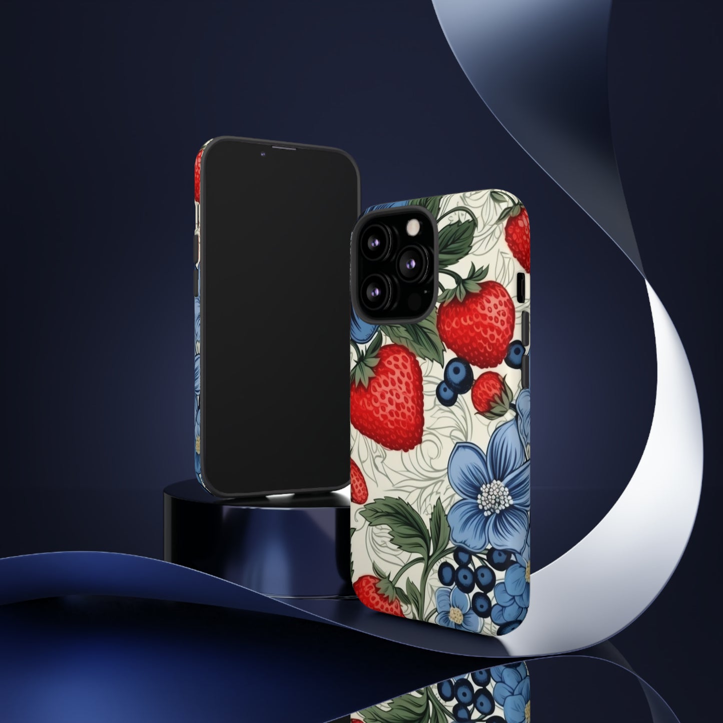 Strawberries and Blueberries on White phone case