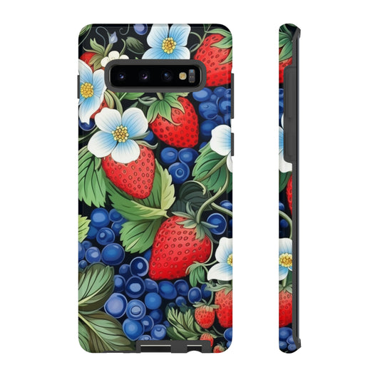 Strawberries and Blueberries on Black phone case