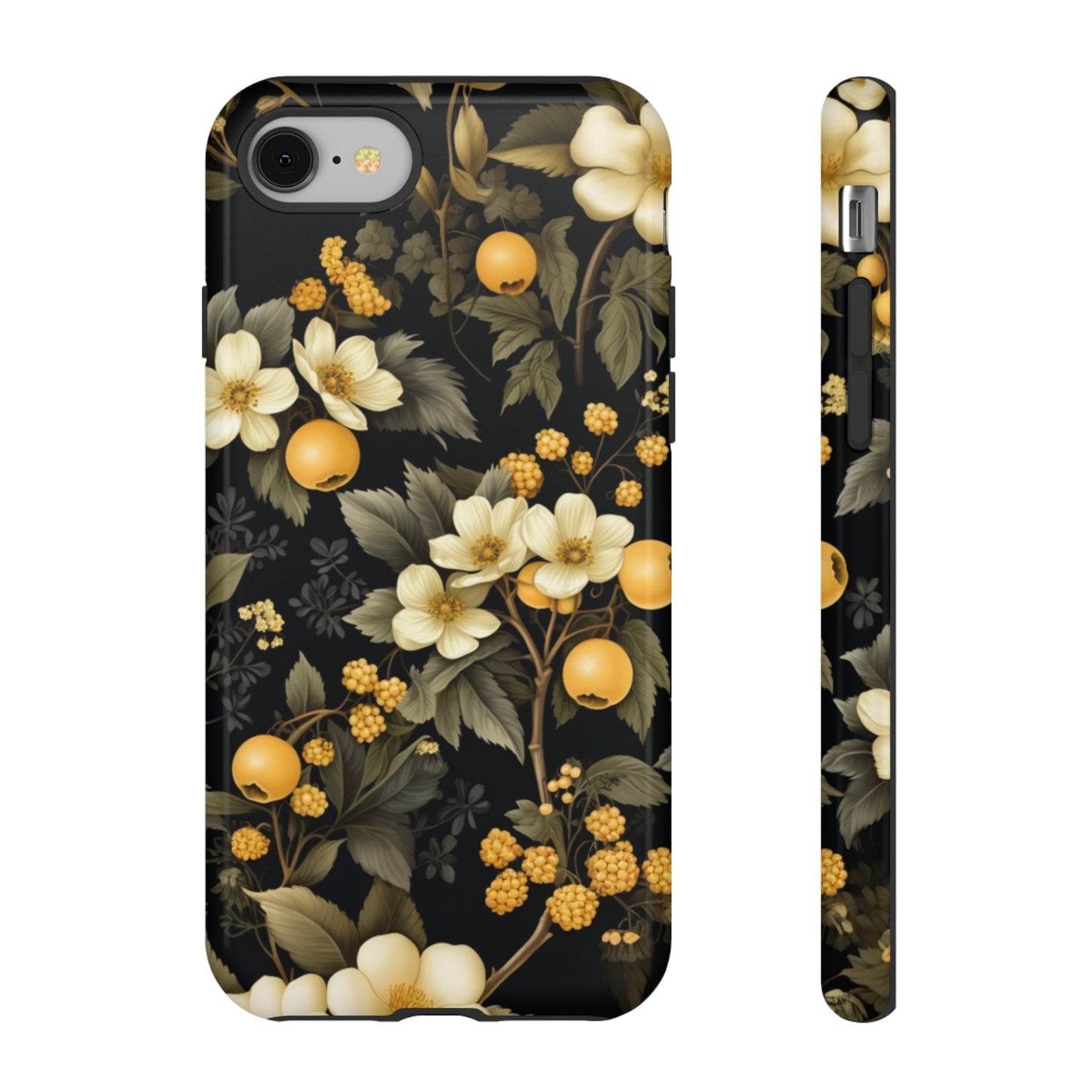 White Black and Yellow Floral phone case