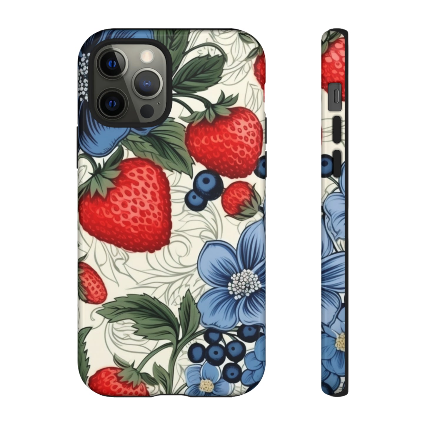 Strawberries and Blueberries on White phone case