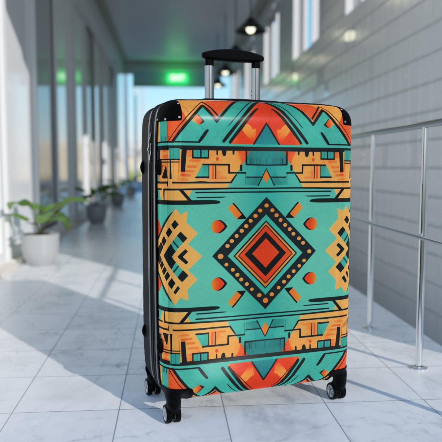 Turquoise and Orange Geometric Suitcase