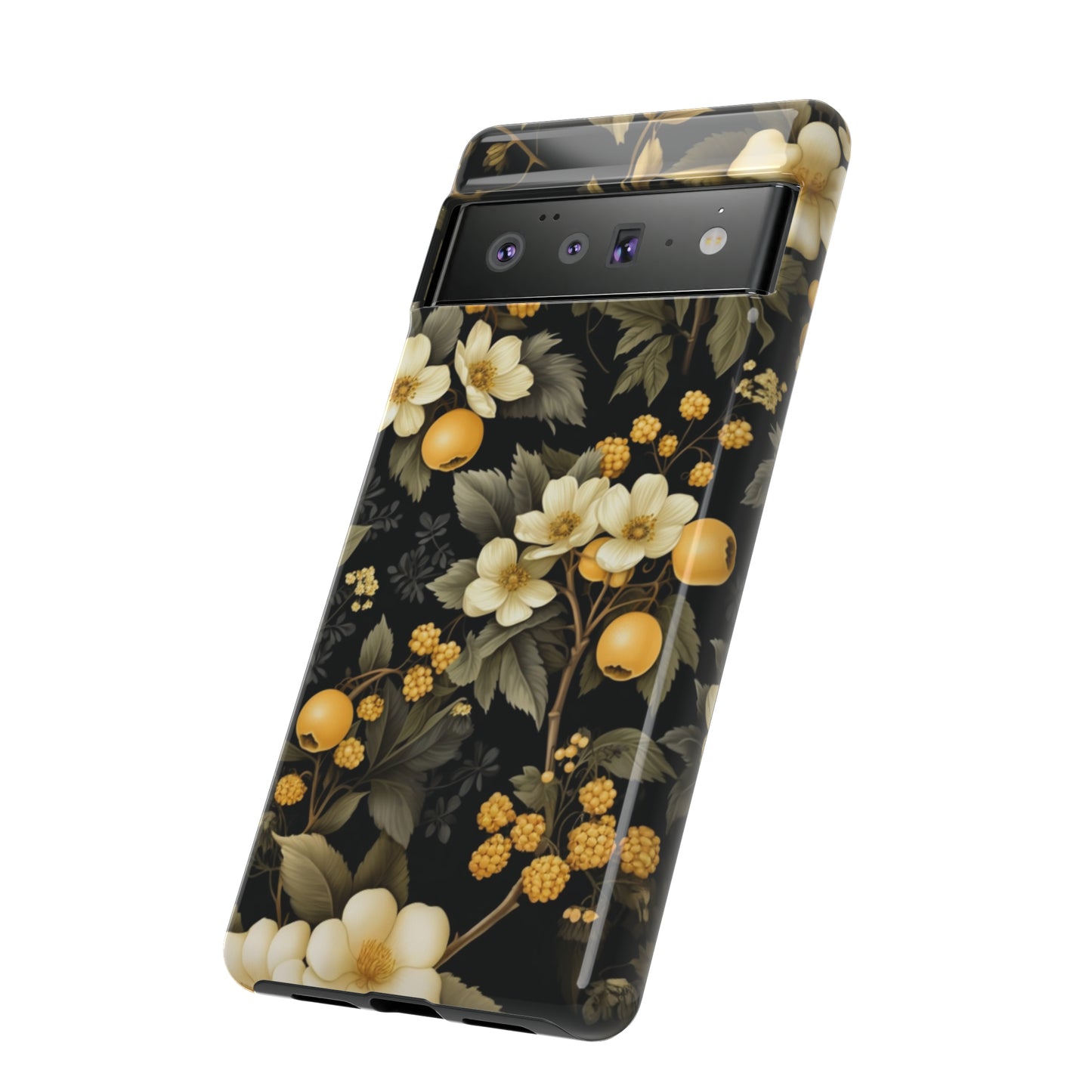 White Black and Yellow Floral phone case