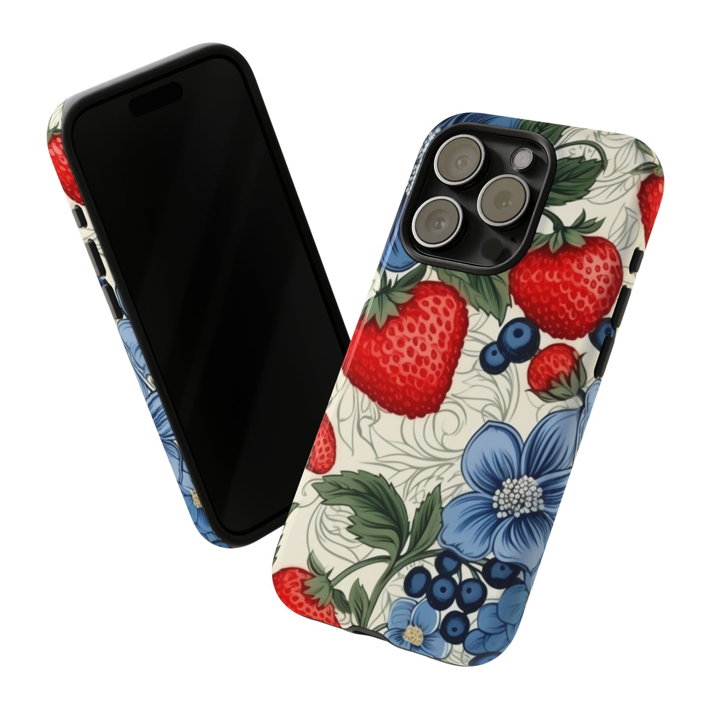 Strawberries and Blueberries on White phone case