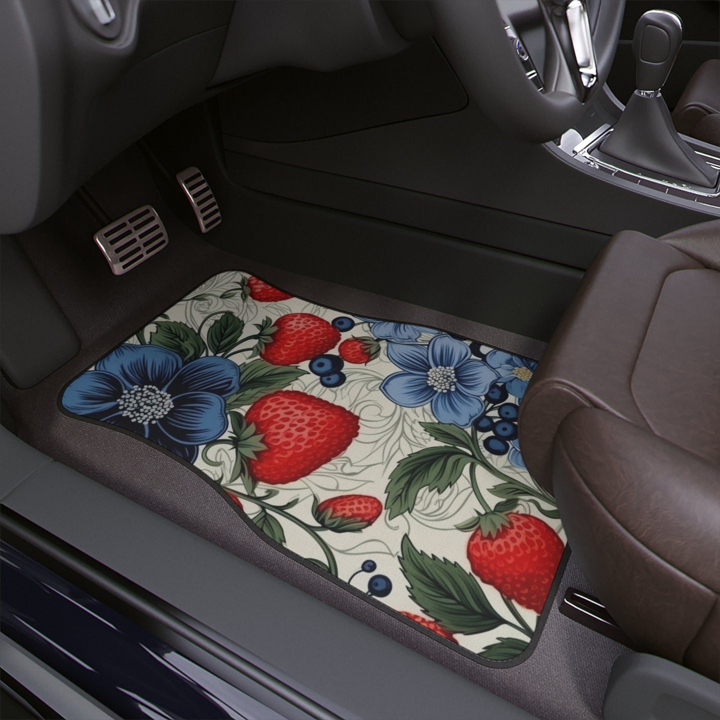 White Berries and Floral Car Floor Mats, 1pc