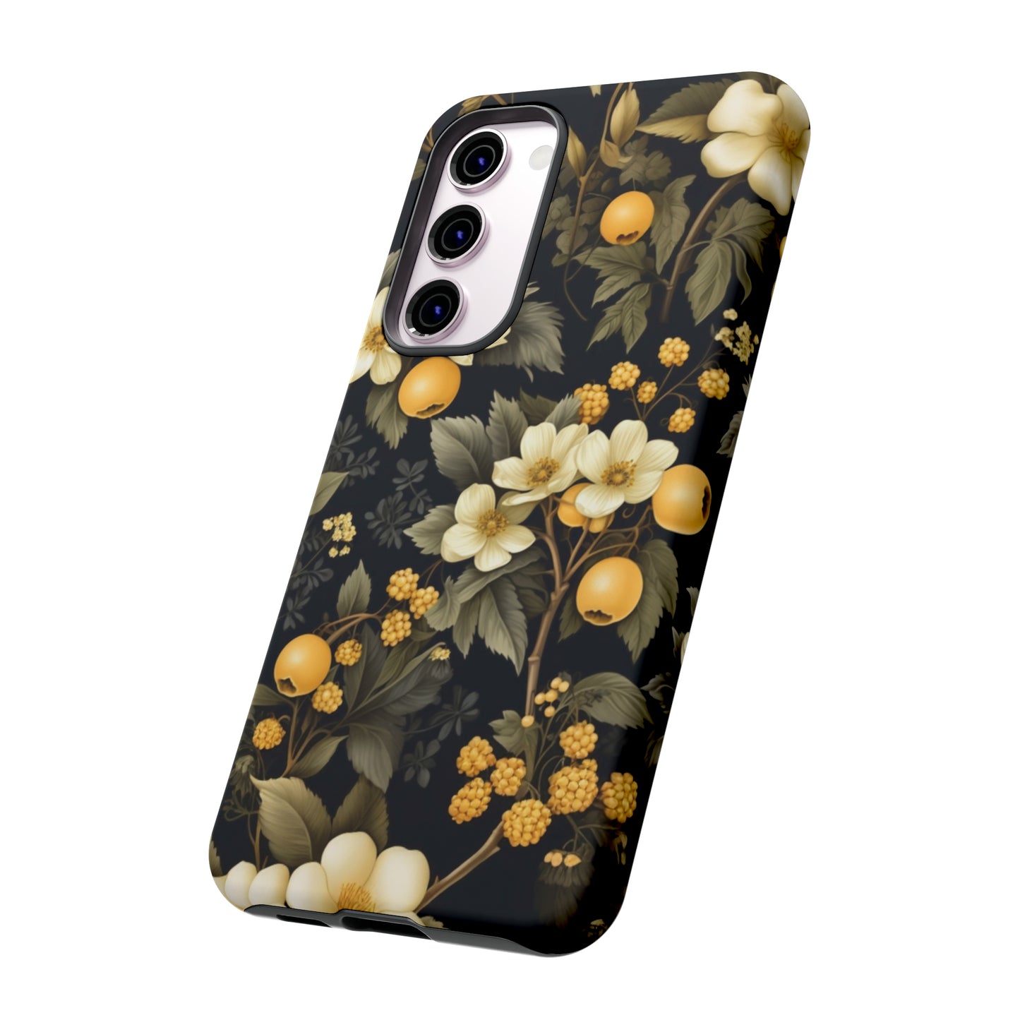 White Black and Yellow Floral phone case