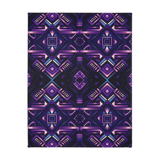 Purple Geometric Velveteen Minky Blanket (Two-sided print)