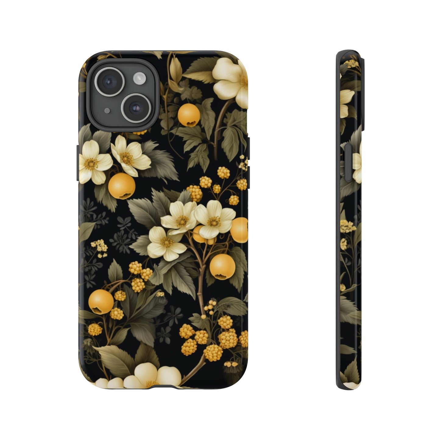 White Black and Yellow Floral phone case