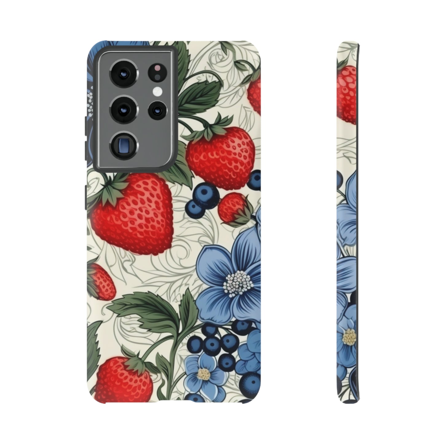 Strawberries and Blueberries on White phone case