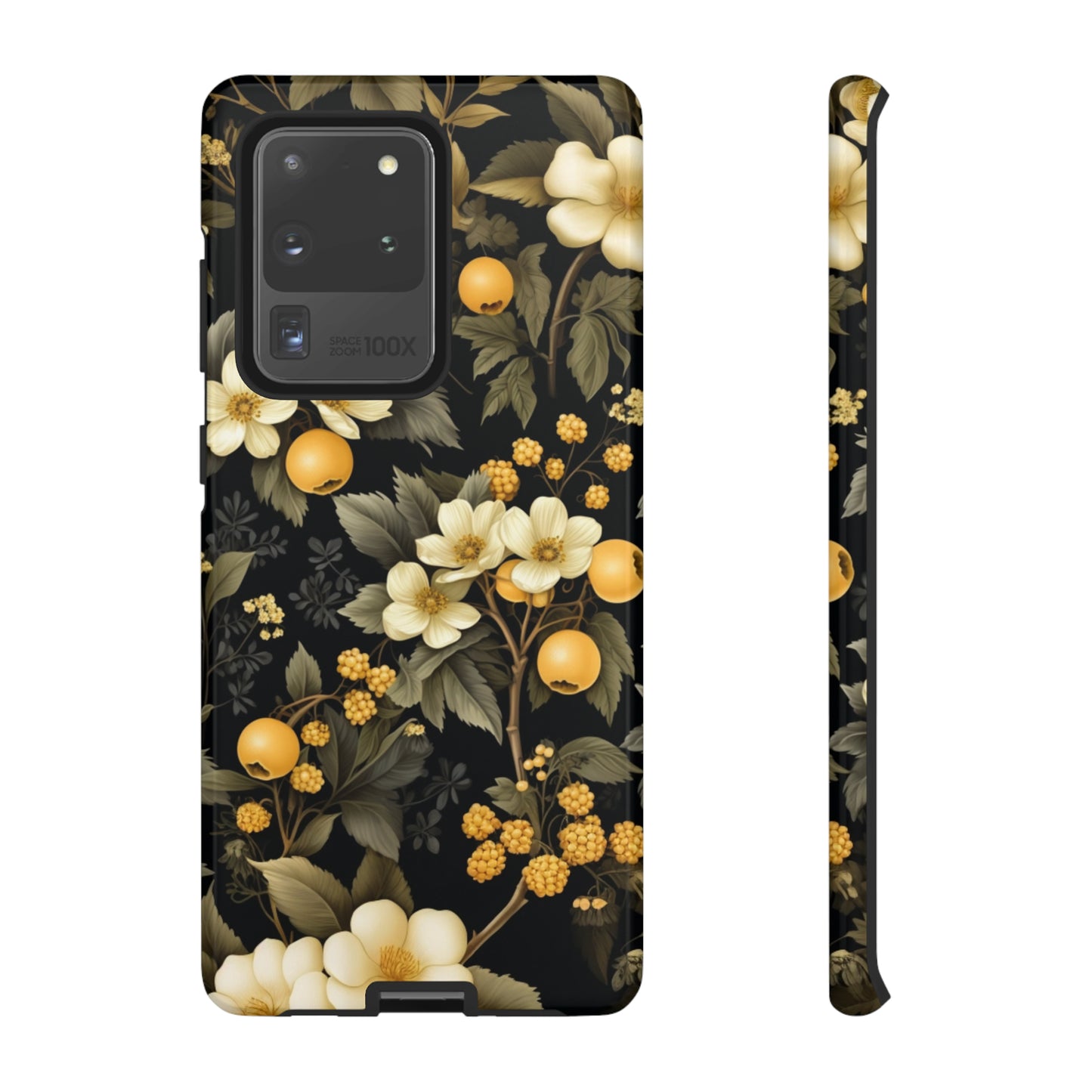 White Black and Yellow Floral phone case