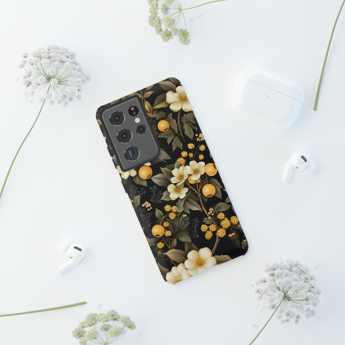 White Black and Yellow Floral phone case