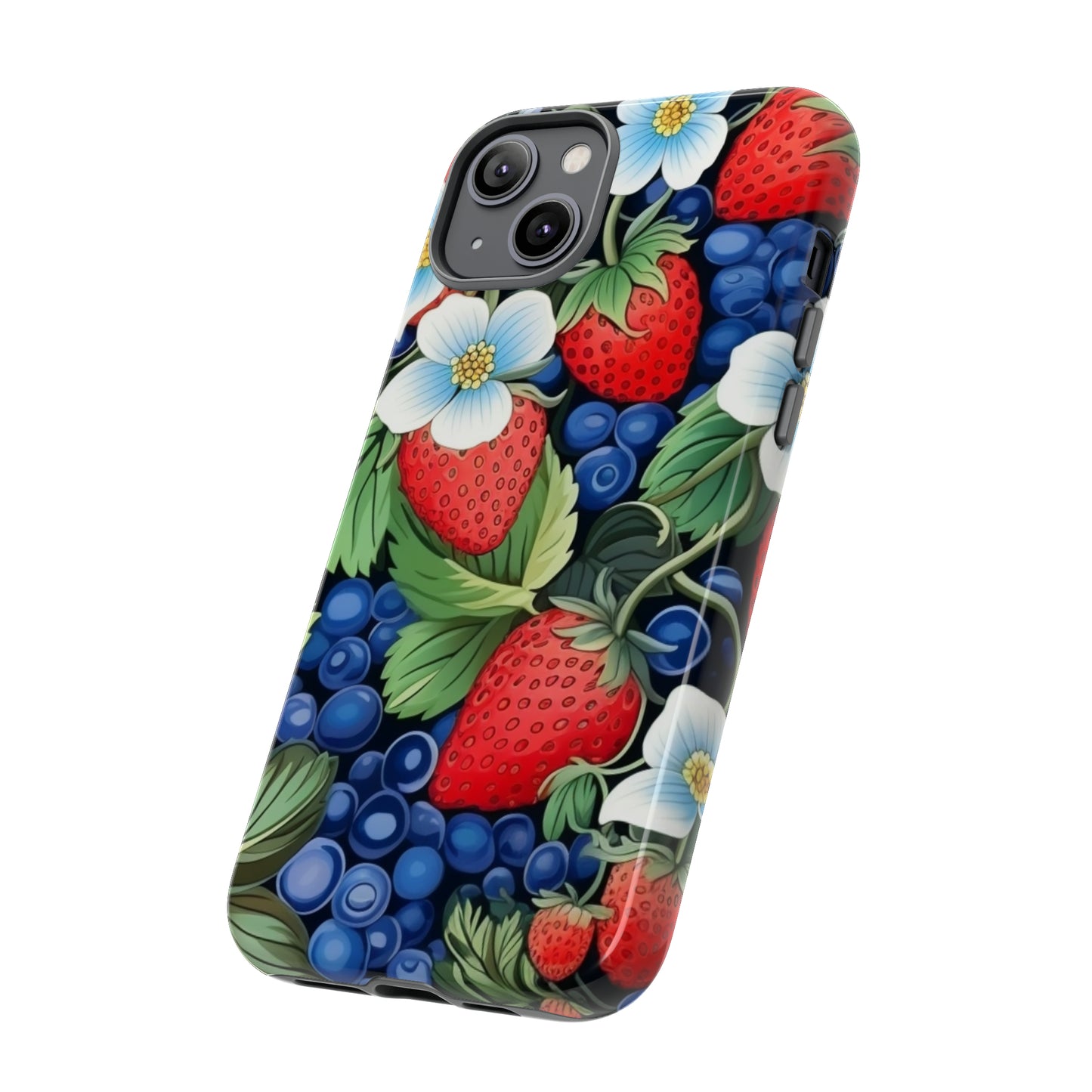 Strawberries and Blueberries on Black phone case