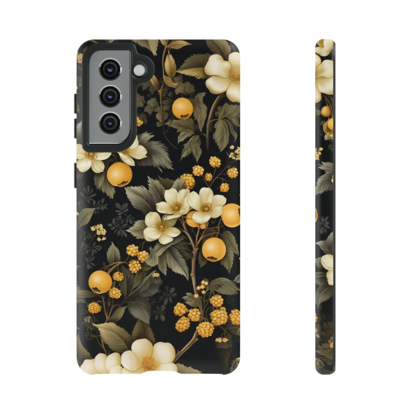 White Black and Yellow Floral phone case