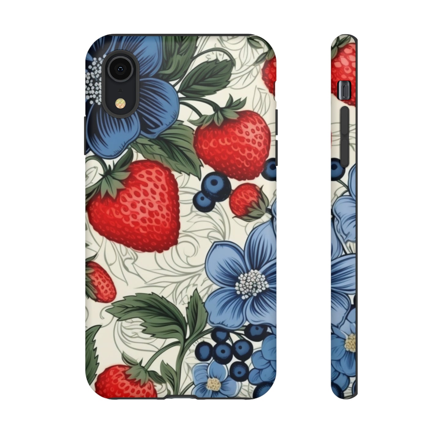 Strawberries and Blueberries on White phone case