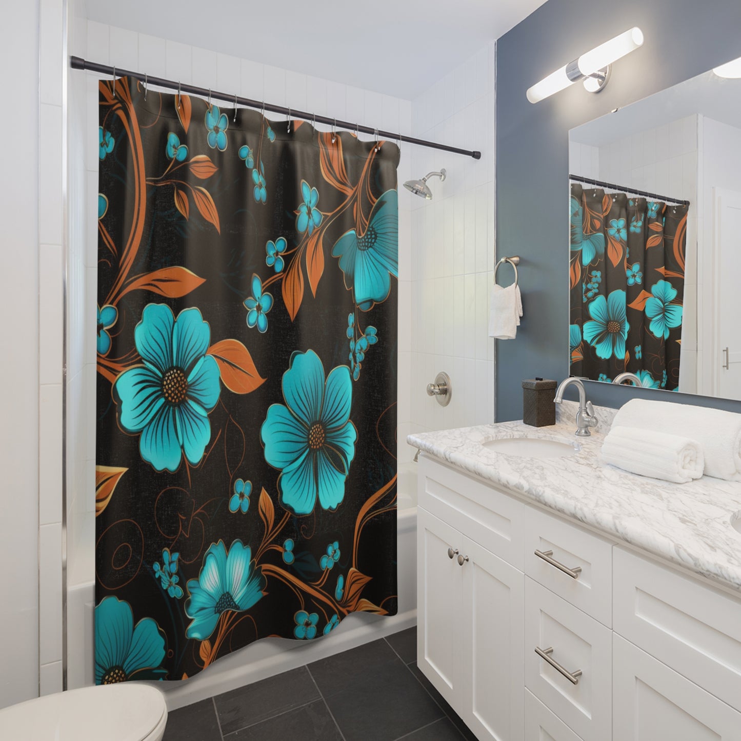 Turquoise Floral Shower Curtains