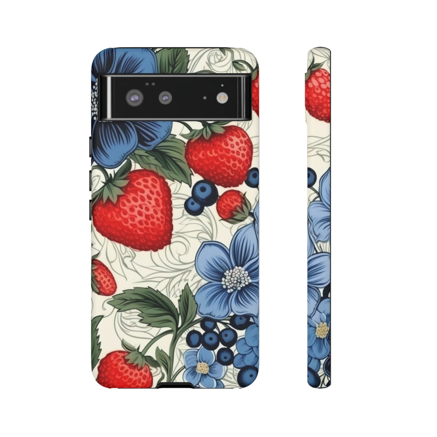 Strawberries and Blueberries on White phone case