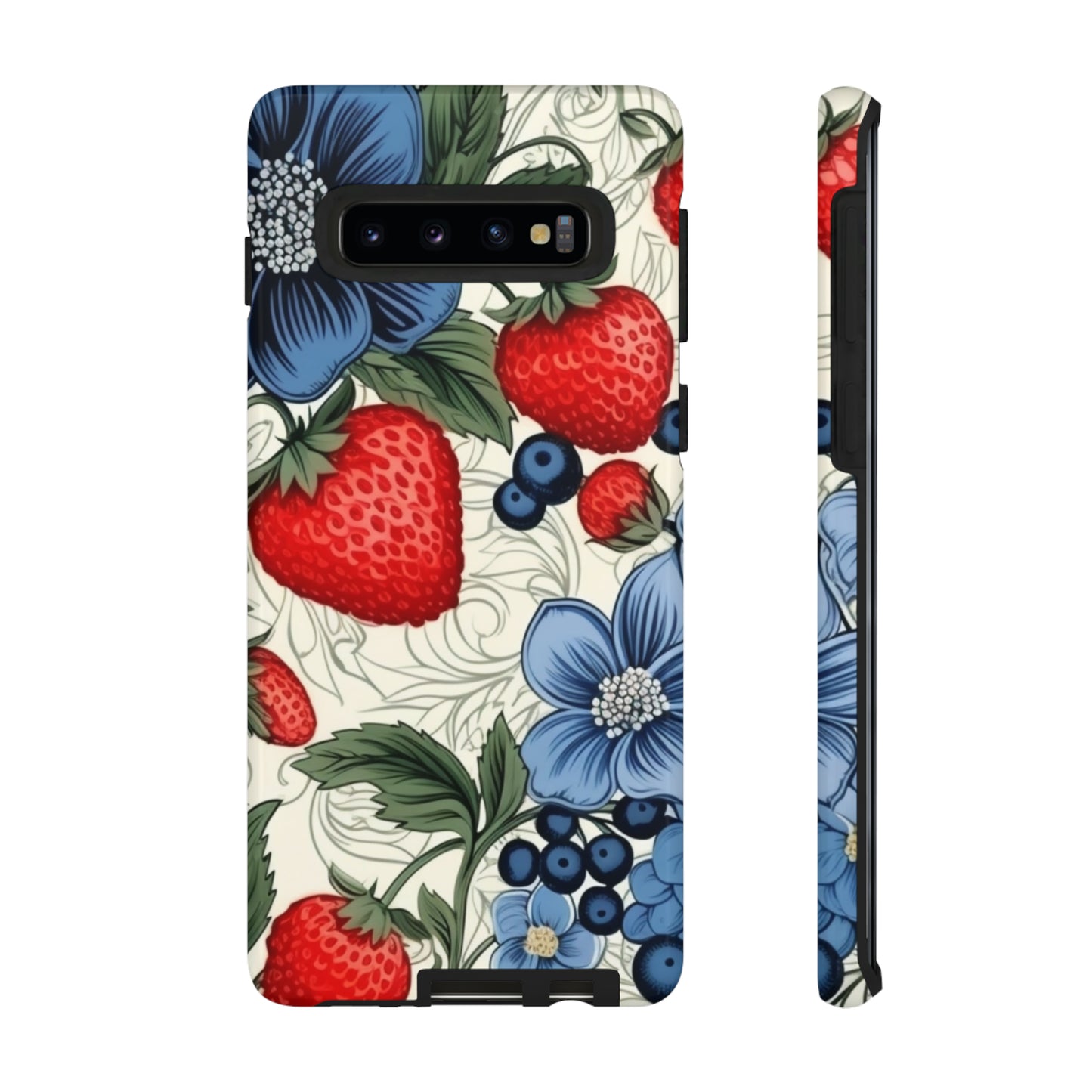 Strawberries and Blueberries on White phone case