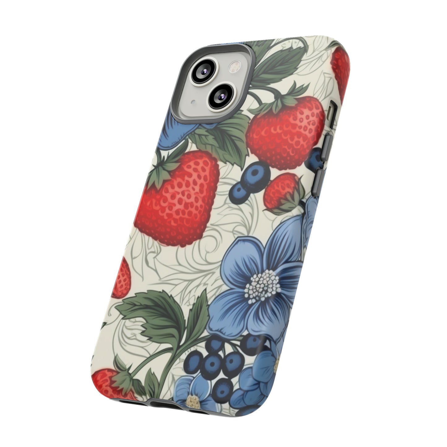 Strawberries and Blueberries on White phone case