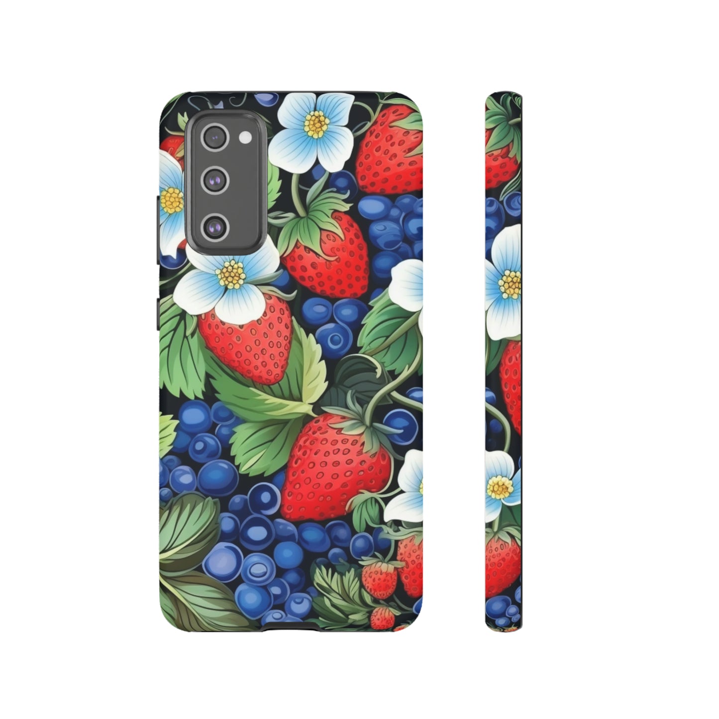 Strawberries and Blueberries on Black phone case