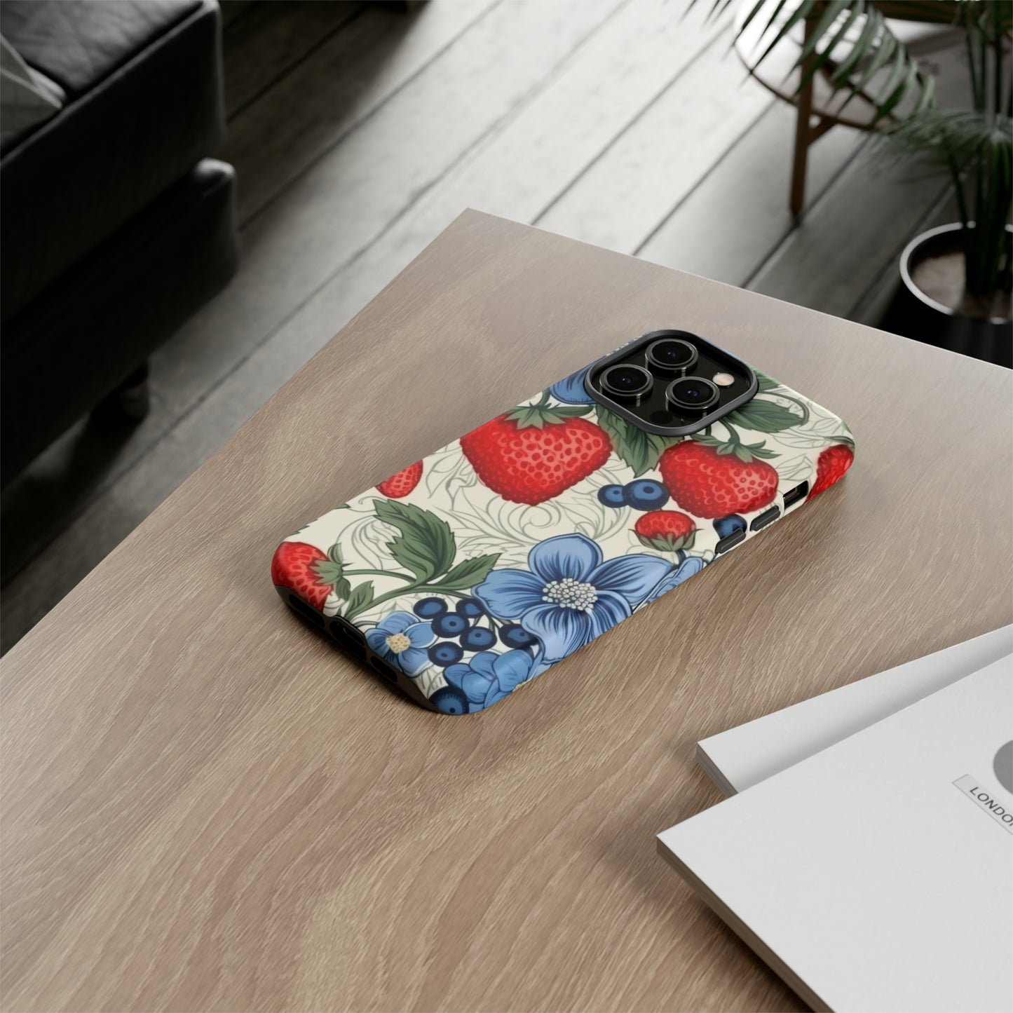 Strawberries and Blueberries on White phone case