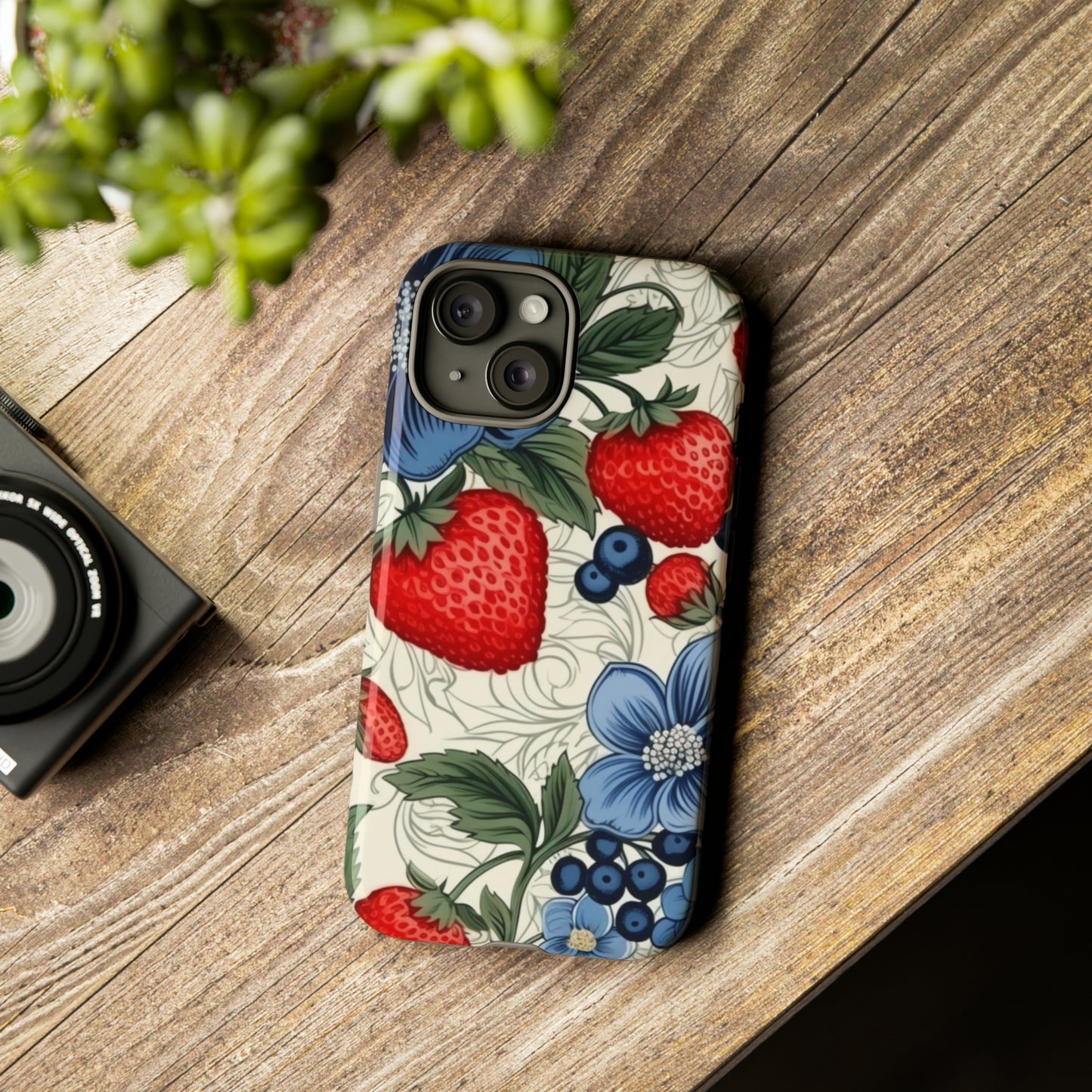 Strawberries and Blueberries on White phone case