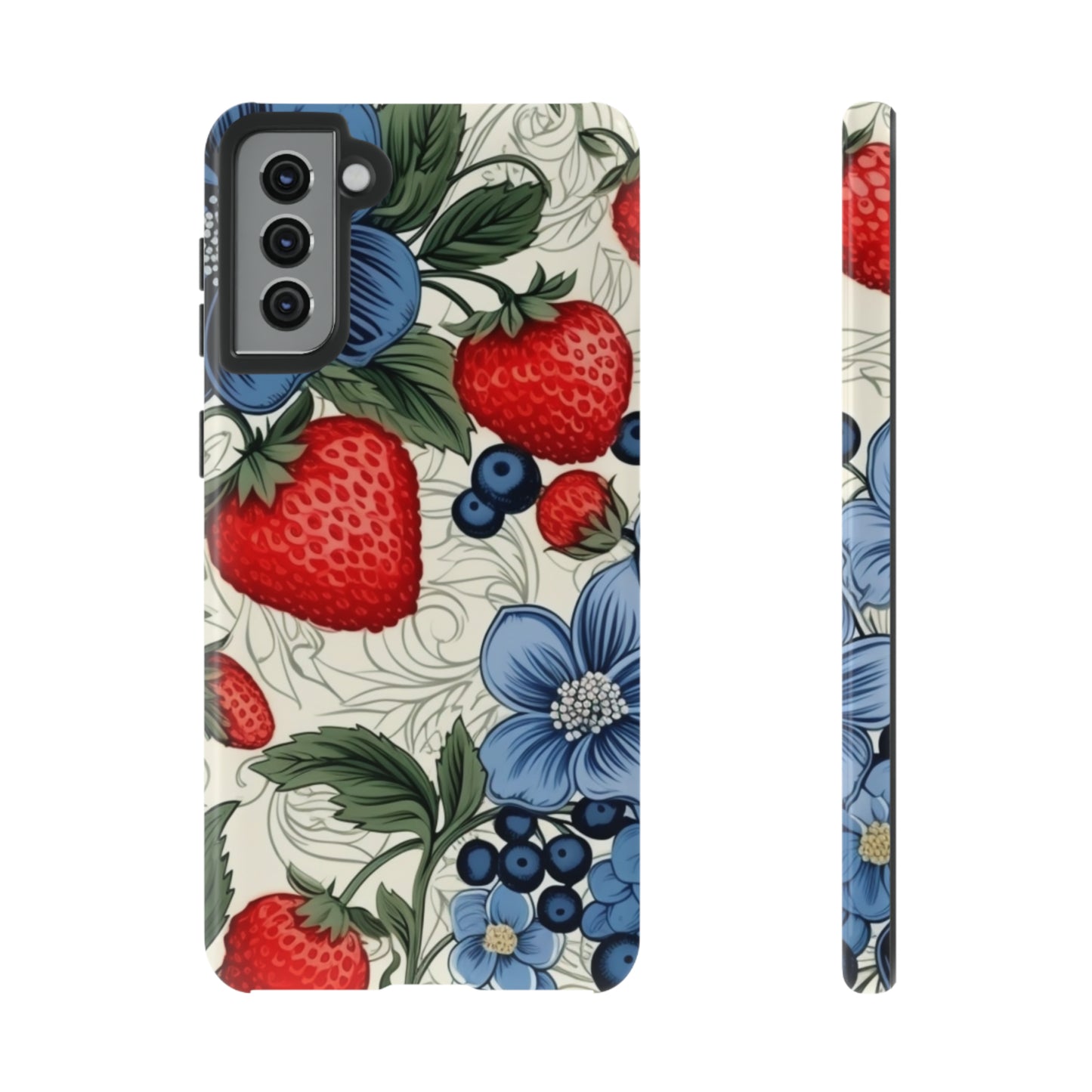 Strawberries and Blueberries on White phone case