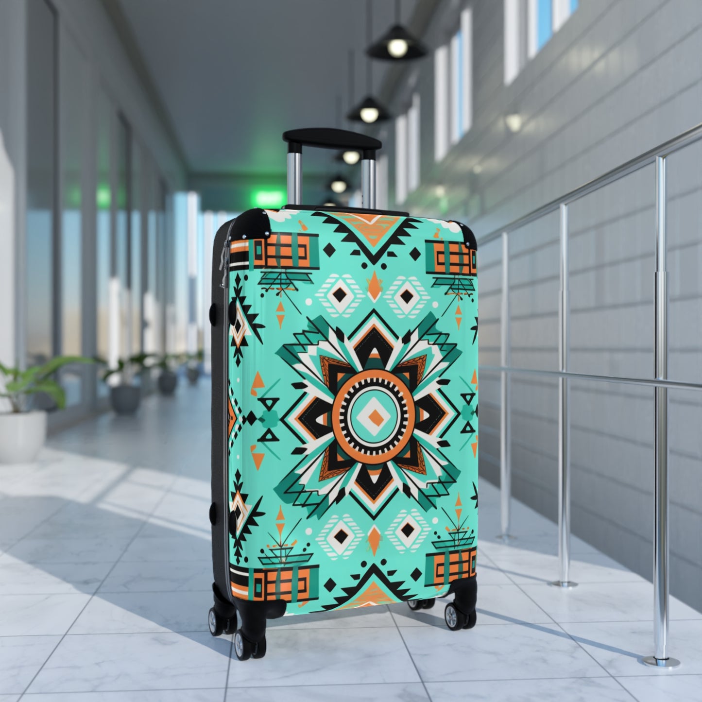 Turquoise Geometric Flower Suitcase