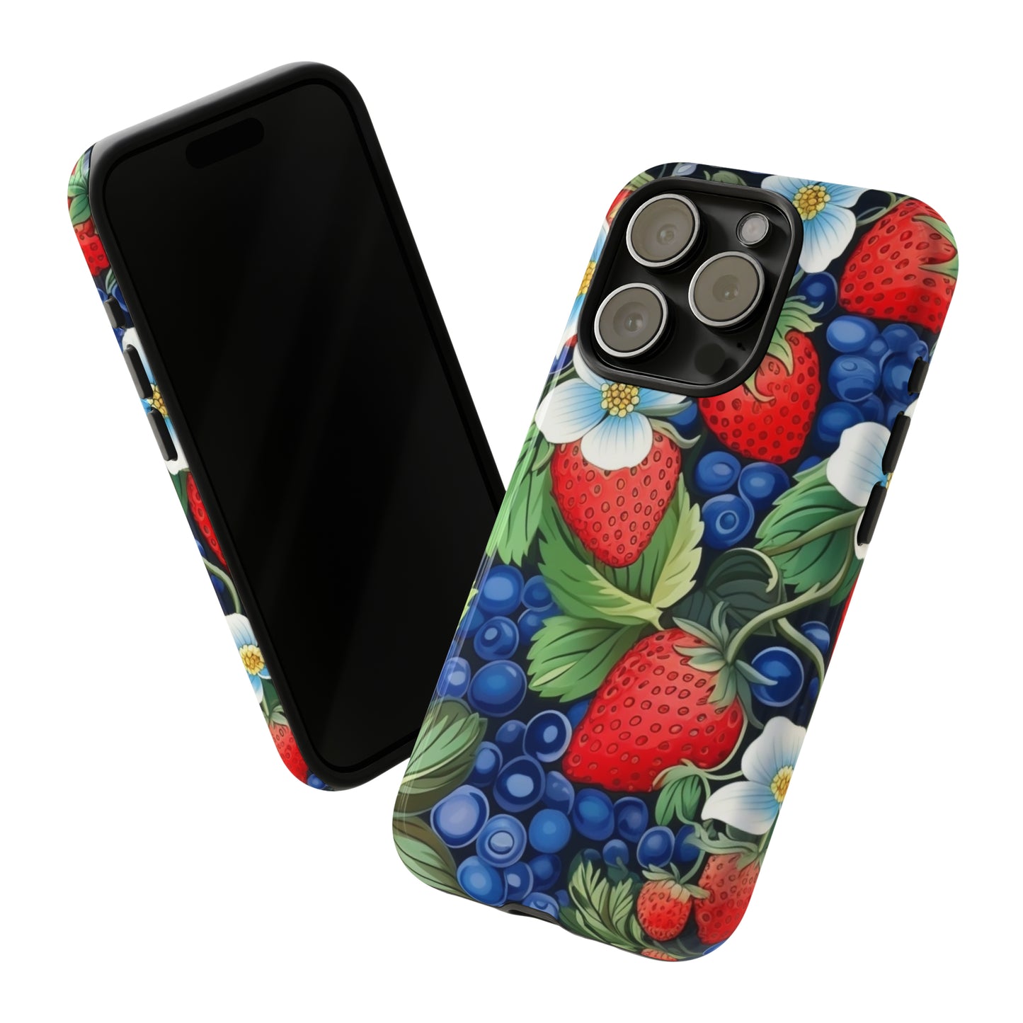 Strawberries and Blueberries on Black phone case