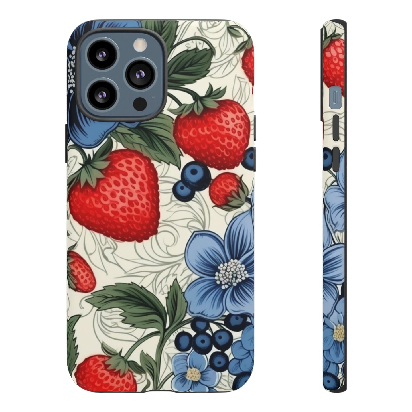 Strawberries and Blueberries on White phone case