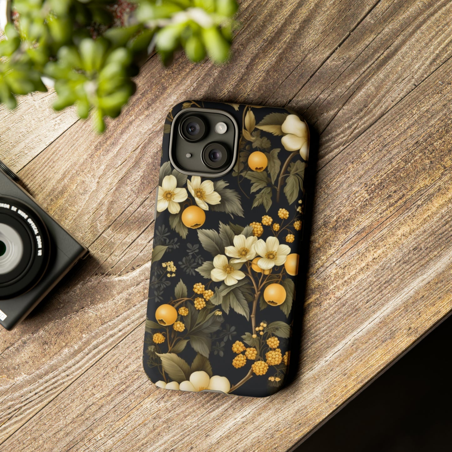 White Black and Yellow Floral phone case