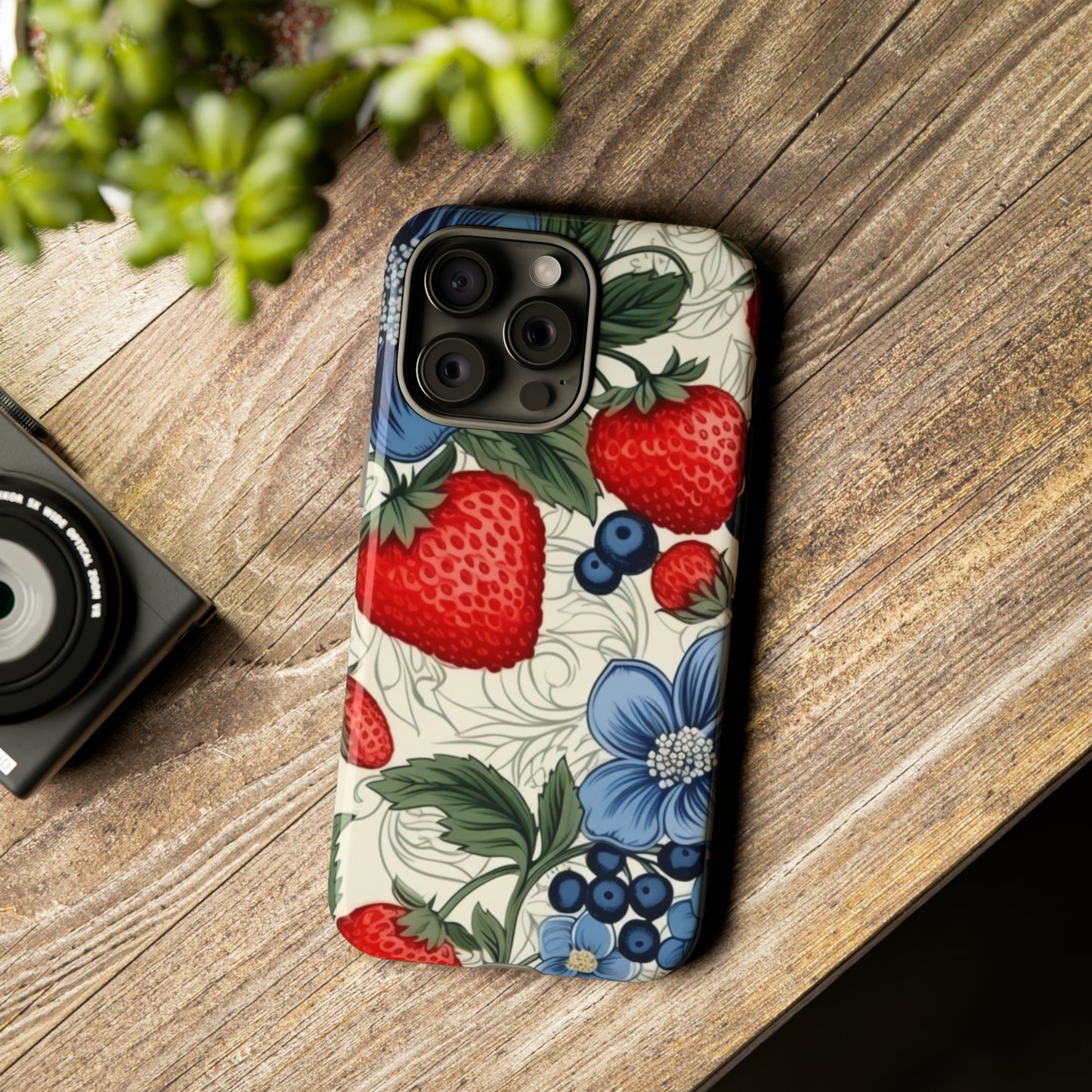 Strawberries and Blueberries on White phone case