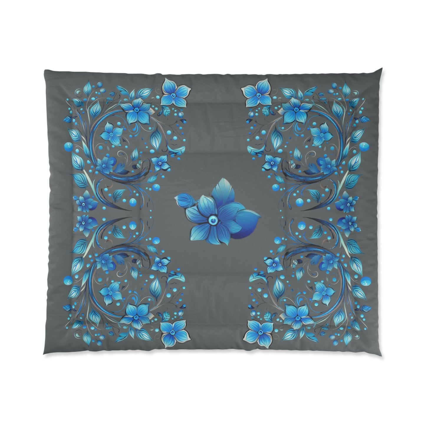 Blue and Grey Floral Comforter