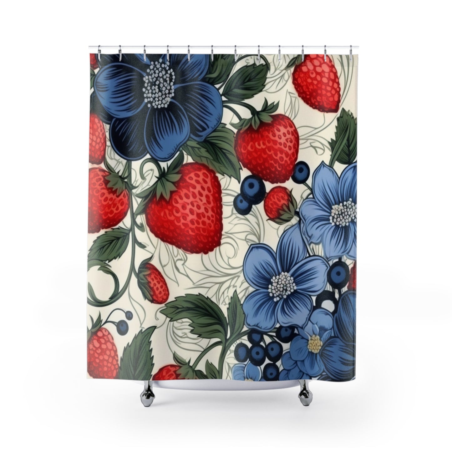 Floral with Berries Shower Curtain White