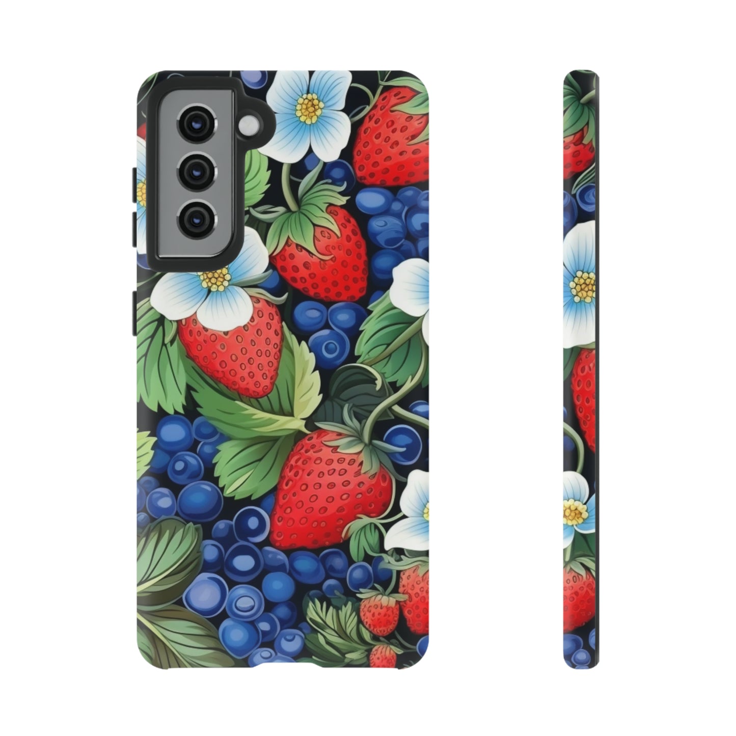 Strawberries and Blueberries on Black phone case